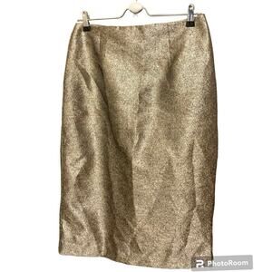 Worthington Women's Size 10 Pencil Skirt Metallic Gold Knee Length Zip Up